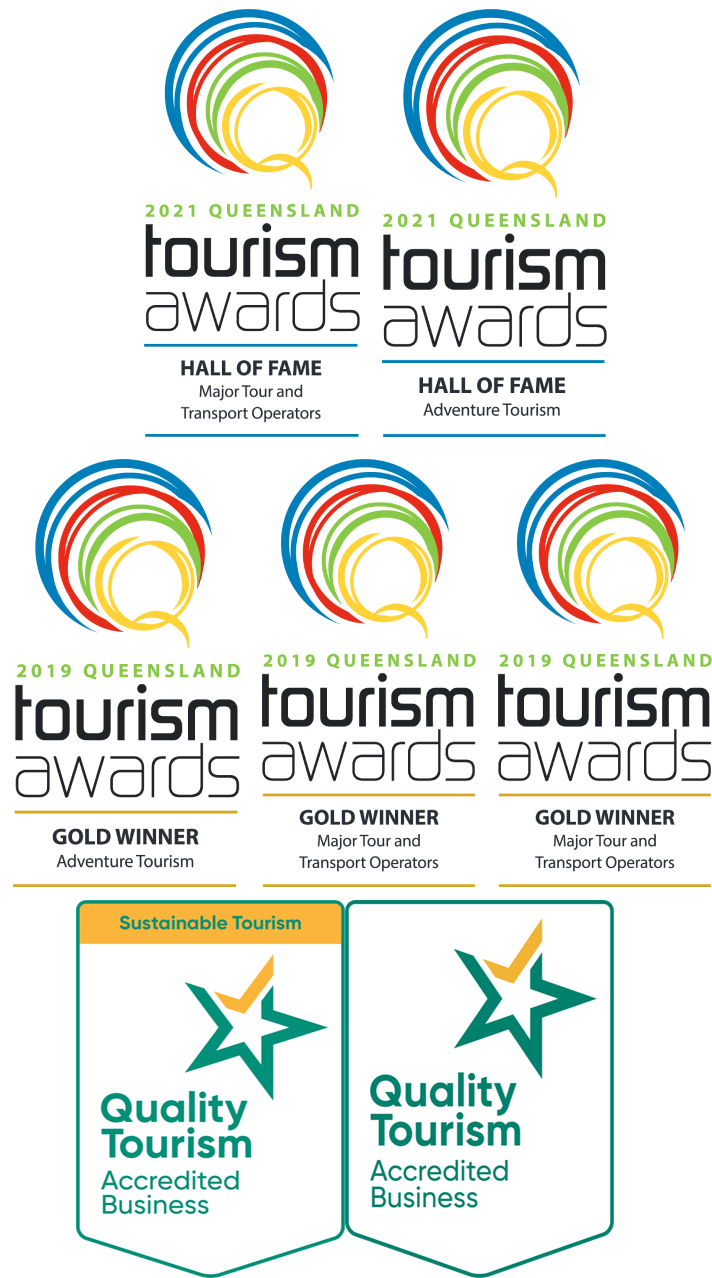 Suite of Queensland Tourism awards logos and Quality Tourism Awards logos