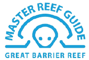 Blue logo with 'Master Reef Guide' and 'Great Barrier Reef' text, featuring a stylized head and arms.