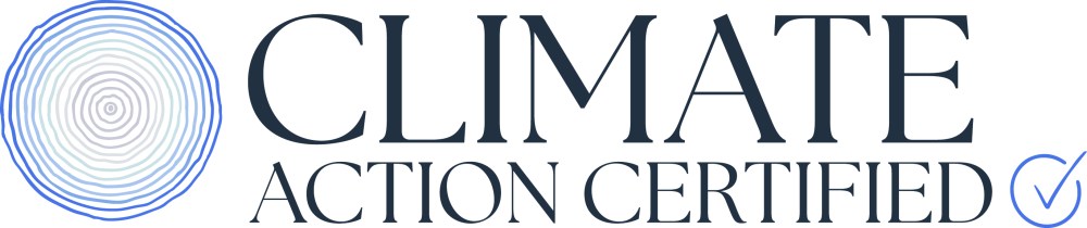 Logo: Climate Action Certified with blue circular design.